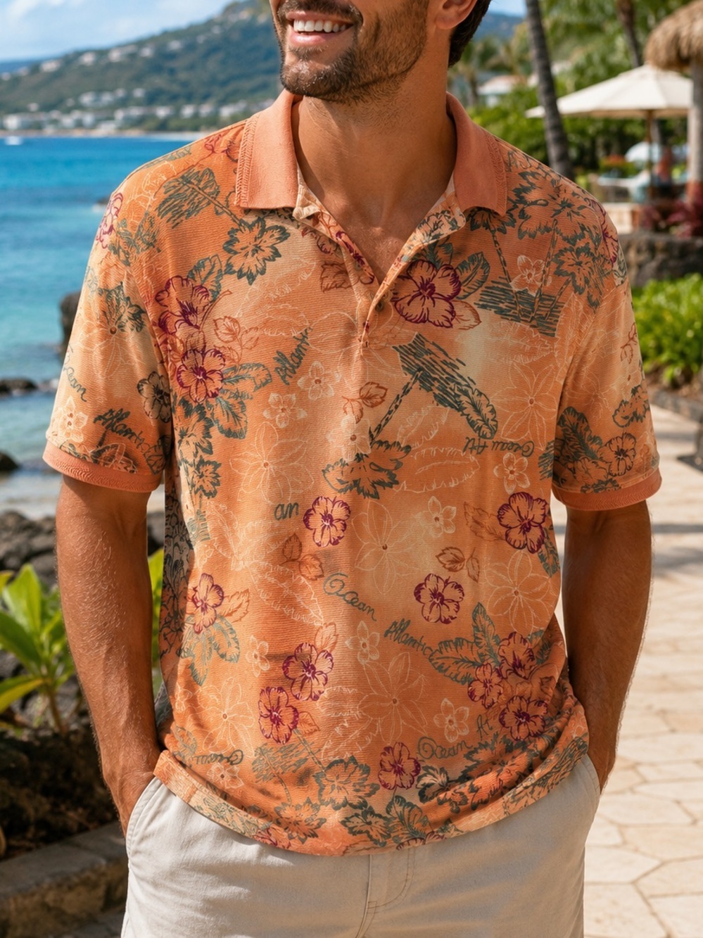 Vintage La Cabana Hawaiian Polo Shirt Hibiscus Floral Resort Beach Men’s large